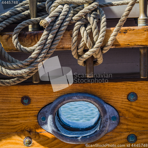 Image of Rigging on the deck of an old sailing ship