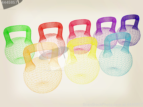 Image of A set of sports items - weights. 3d illustration. Vintage style
