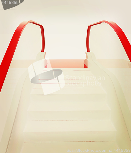 Image of Single escalator. 3d illustration. Vintage style