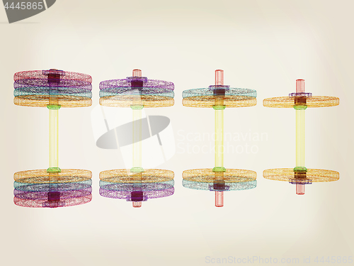 Image of dumbbells. 3d illustration. Vintage style