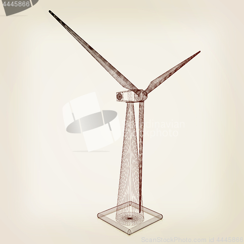 Image of Wind generator turbines icon. 3d illustration. Vintage style
