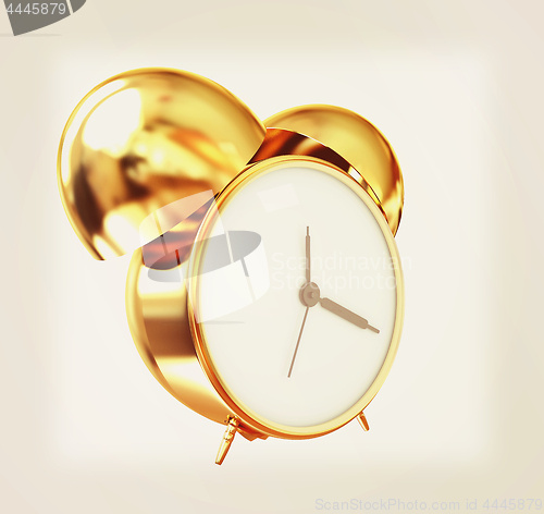 Image of Old style of Gold Shiny alarm clock. 3d illustration. Vintage st