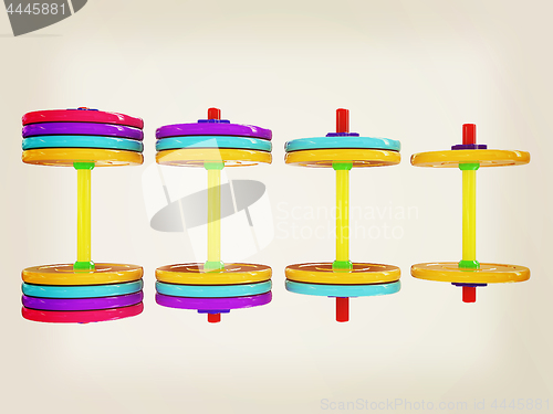 Image of dumbbells. 3d illustration. Vintage style