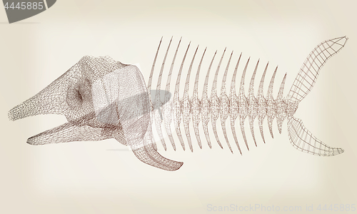 Image of Fish bone icon. 3d illustration. Vintage style