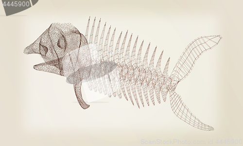 Image of Fish bone icon. 3d illustration. Vintage style
