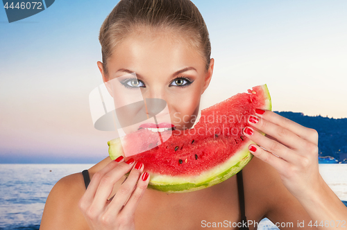Image of sexy girl with watermelon