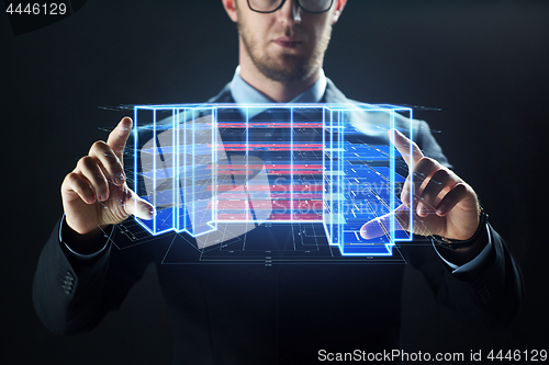 Image of close up of businessman with virtual projection