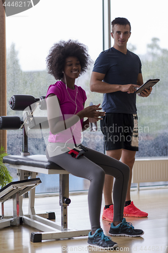 Image of couple in a gym have break