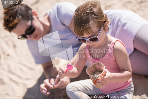 Image of Mom and daughter on the beach