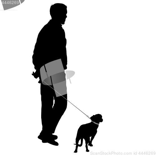 Image of Silhouette of man and dog on a white background