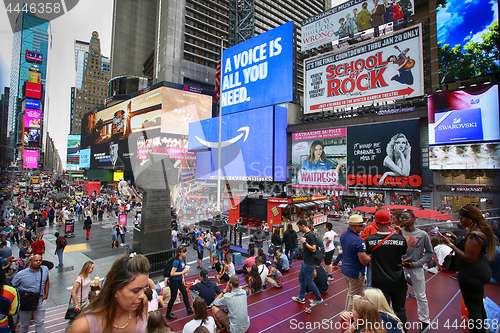 Image of New York, USA – August 20, 2018: Crowded with many people walk