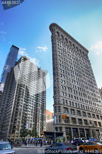 Image of New York, USA – August 23, 2018: Busy sidewalk at the intersec