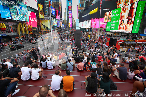 Image of New York, USA – August 24, 2018: Crowded with many people walk