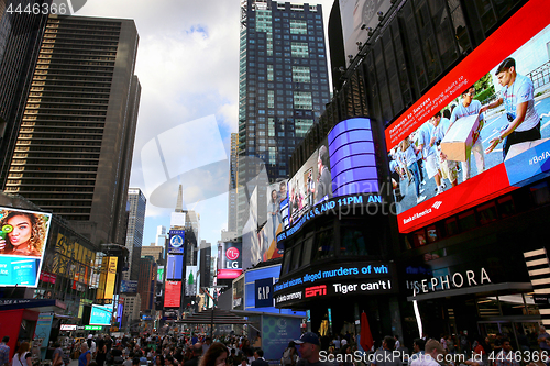 Image of New York, USA – August 24, 2018: Crowded with many people walk