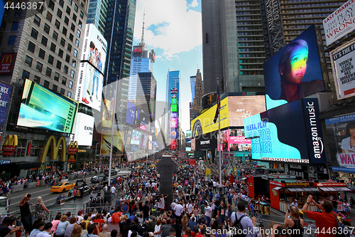 Image of New York, USA – August 24, 2018: Crowded with many people walk