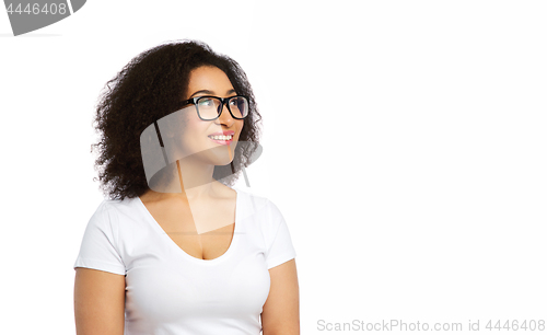 Image of african american woman in white t-shirt