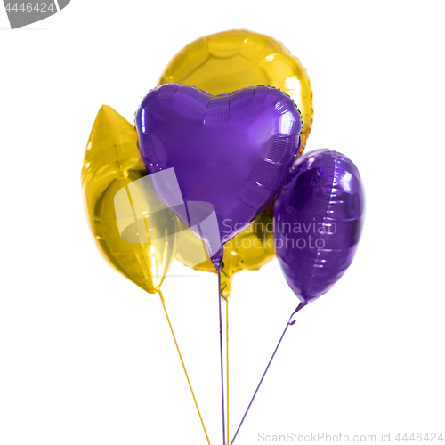 Image of close up of helium balloons over white background