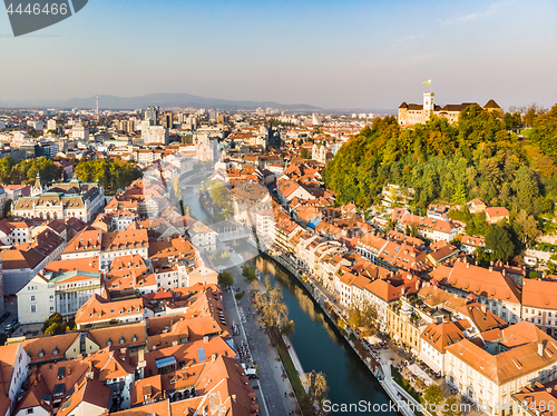 Image of Cityscape of Ljubljana, capital of Slovenia in warm afternoon sun.