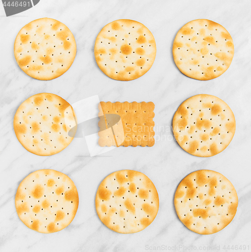 Image of Crackers and biscuits on marble background