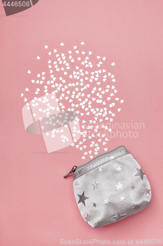 Image of Silver purse and shiny hearts