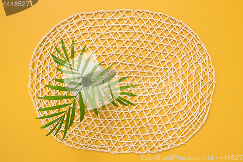 Image of Palm leaves in a vase on a decorative yellow background