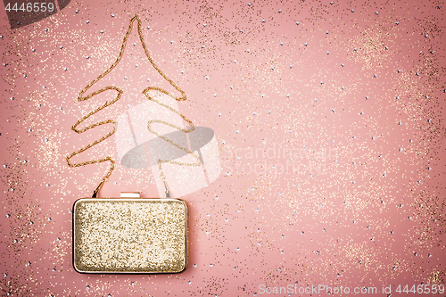 Image of Fashion and glitter Christmas decor on pink background