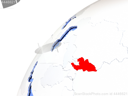 Image of Kyrgyzstan on modern shiny globe