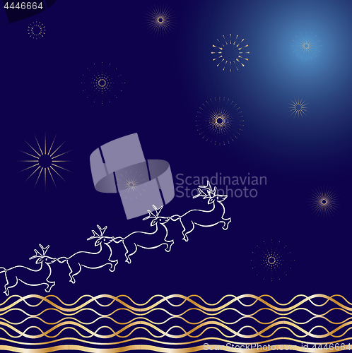 Image of Santa&#39;s deers on blue background