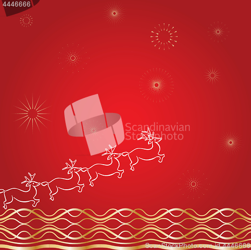 Image of Santa&#39;s deers on red backgrounds
