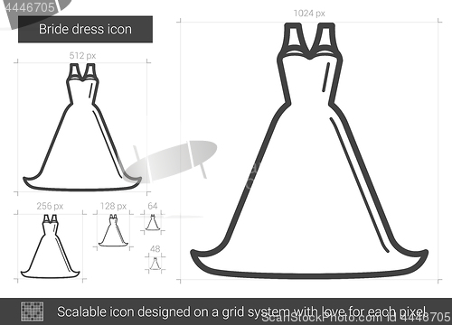 Image of Bride dress line icon.