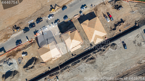 Image of Drone Aerial View of Home Construction Site Early Stage.