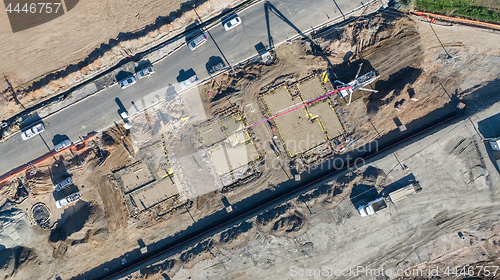 Image of Drone Aerial View of Home Construction Site Early Stage.