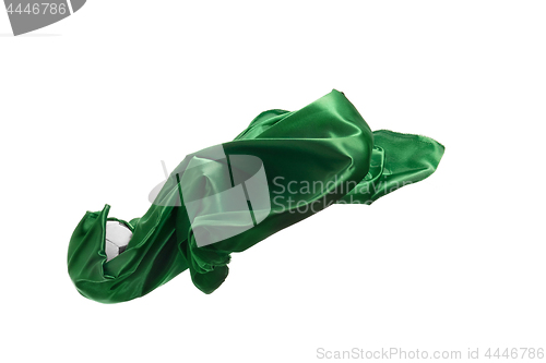 Image of Smooth elegant transparent green cloth separated on white background.