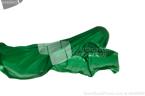 Image of Smooth elegant transparent green cloth separated on white background.