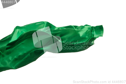 Image of Smooth elegant transparent green cloth separated on white background.