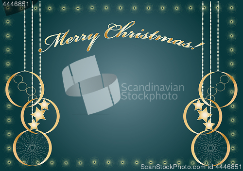 Image of  Christmas card with congratulations of Merry Christmas and Christmas stars