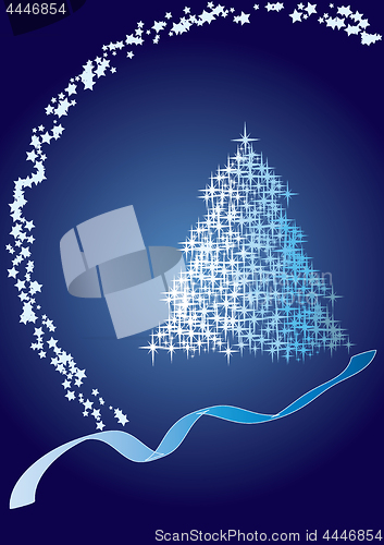 Image of Christmas firtree made from glitter stars on blue background