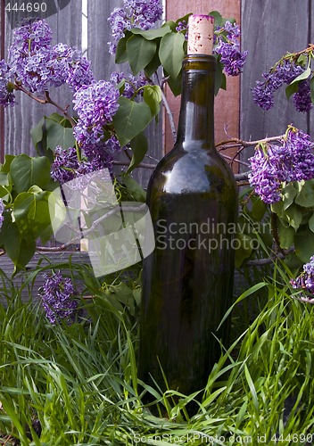 Image of Lilacs and Wine Bottle