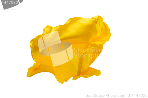 Image of Smooth elegant transparent yellow cloth separated on white background.