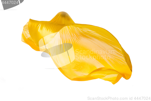 Image of Smooth elegant transparent yellow cloth separated on white background.