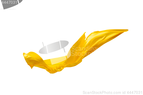 Image of Smooth elegant transparent yellow cloth separated on white background.