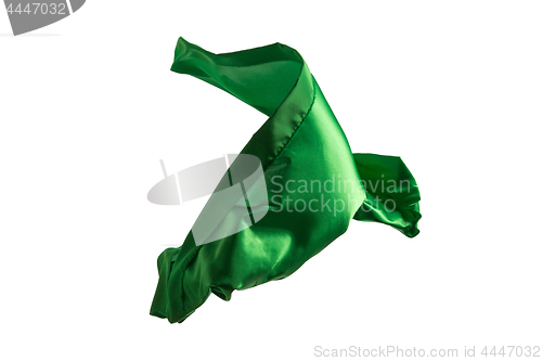 Image of Smooth elegant transparent green cloth separated on white background.