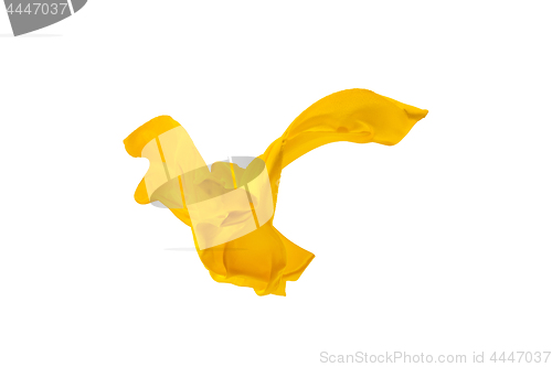 Image of Smooth elegant transparent yellow cloth separated on white background.