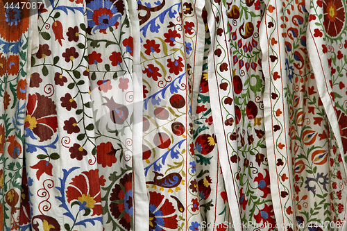 Image of Traditional uzbek suzani embroidery fabrics at oriental bazaar