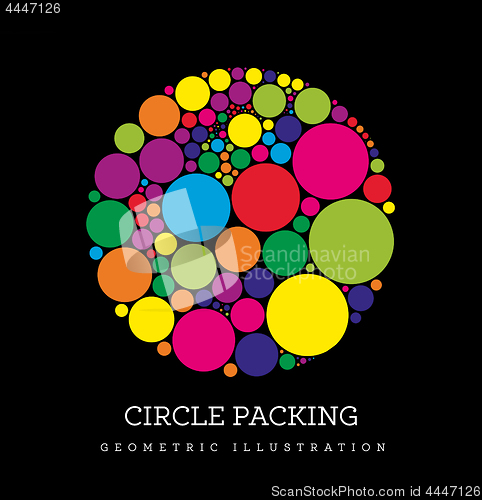 Image of Circle packing. Geometric vector illustration. Circles are placed in such a way that they touch, but do not intersect