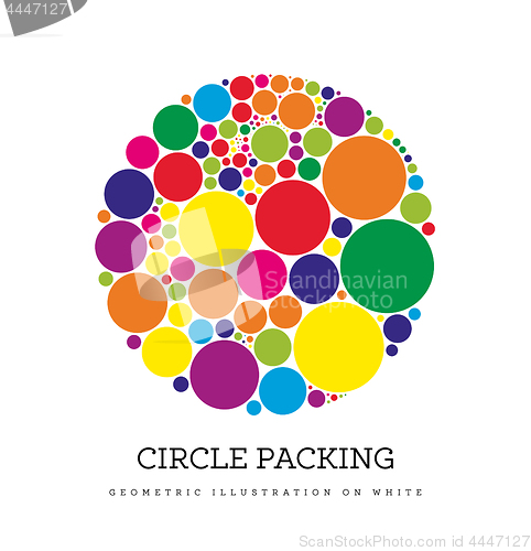 Image of Circle packing. Geometric vector illustration. Circles are placed in such a way that they touch, but do not intersect
