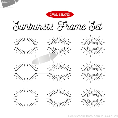 Image of Sunbursts frame set. Oval shape. Vector illustration on white