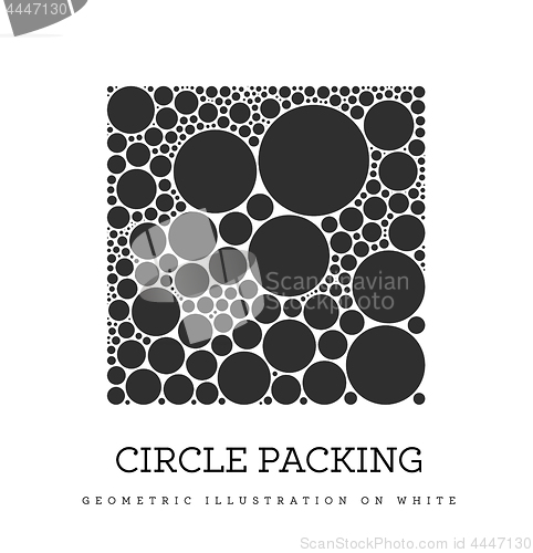 Image of Circle packing. Geometric vector illustration. Circles are placed in such a way that they touch, but do not intersect