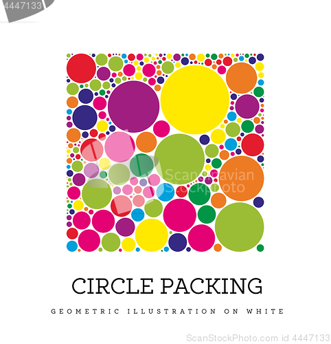 Image of Circle packing. Geometric vector illustration. Circles are placed in such a way that they touch, but do not intersect