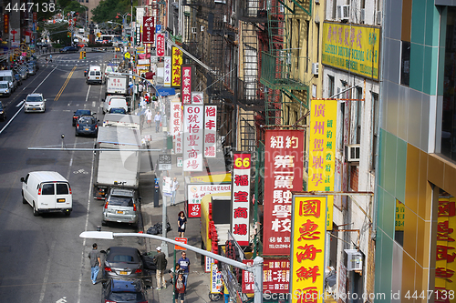 Image of New York, USA – August 23, 2018: View on E Broadway, Chinatown